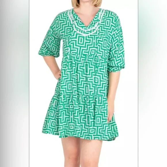 Ruby Rd. | Dresses | Ruby Rd Womens Green 34 Sleeve Short Shift Dress Size  Med Boho Tropical Nwt | Poshmark